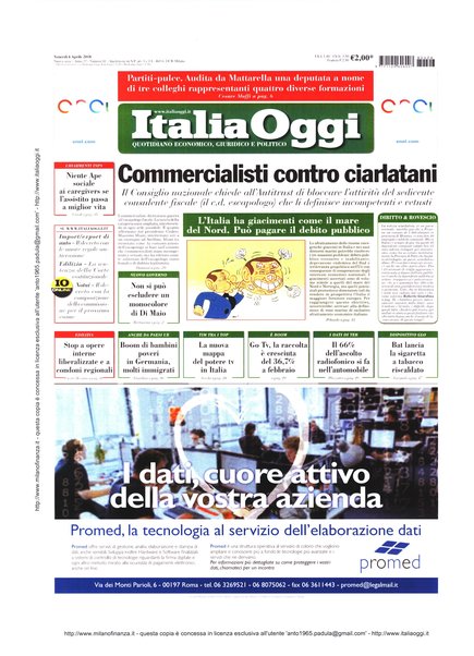 Italia oggi : quotidiano di economia finanza e politica